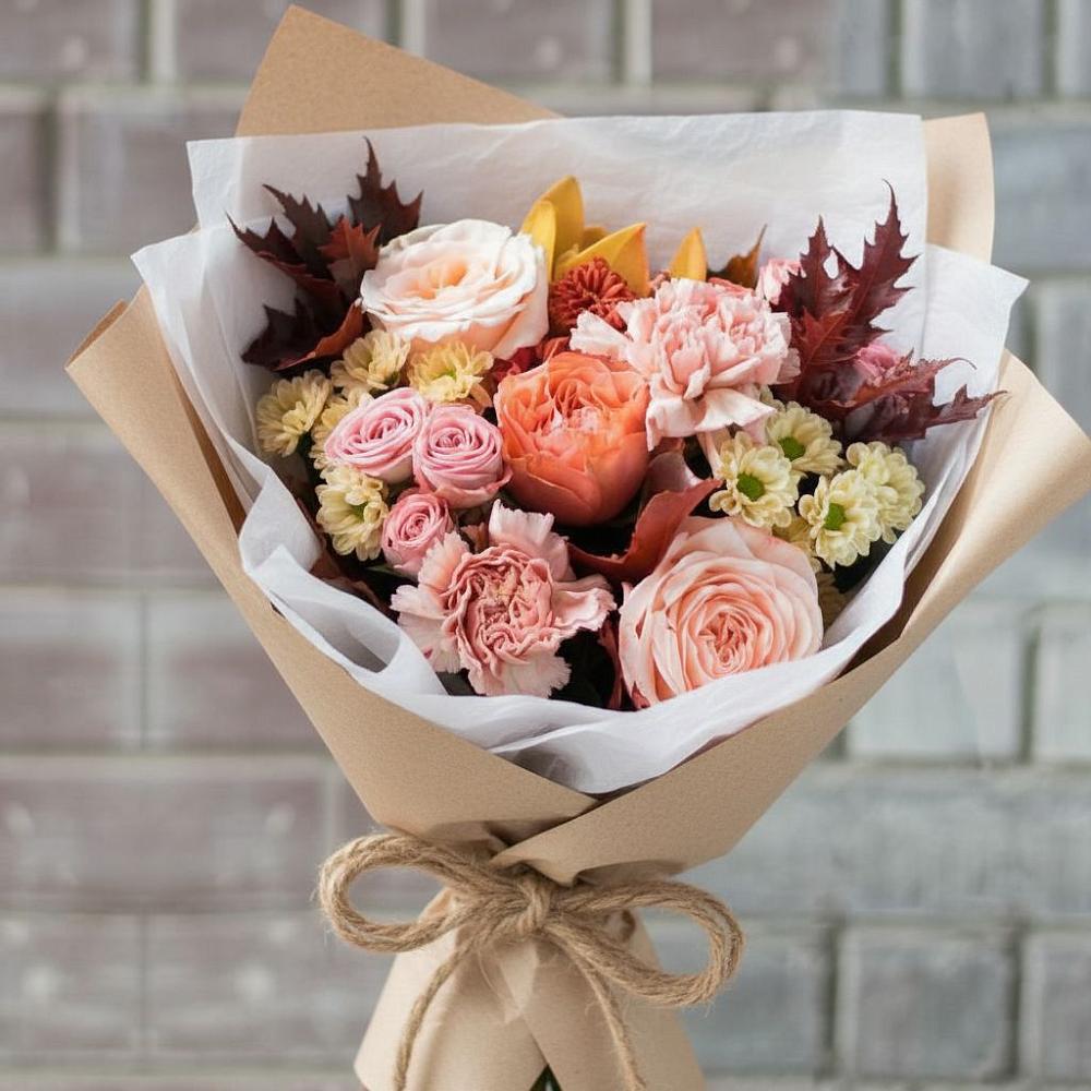 Букет цветов из: Гвоздики, Хризантемы и Розы в Озерске