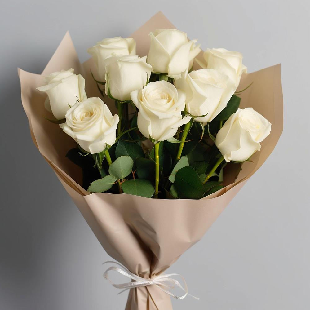 Букет 9 Белых роз Эдлесс Лав в Озерске