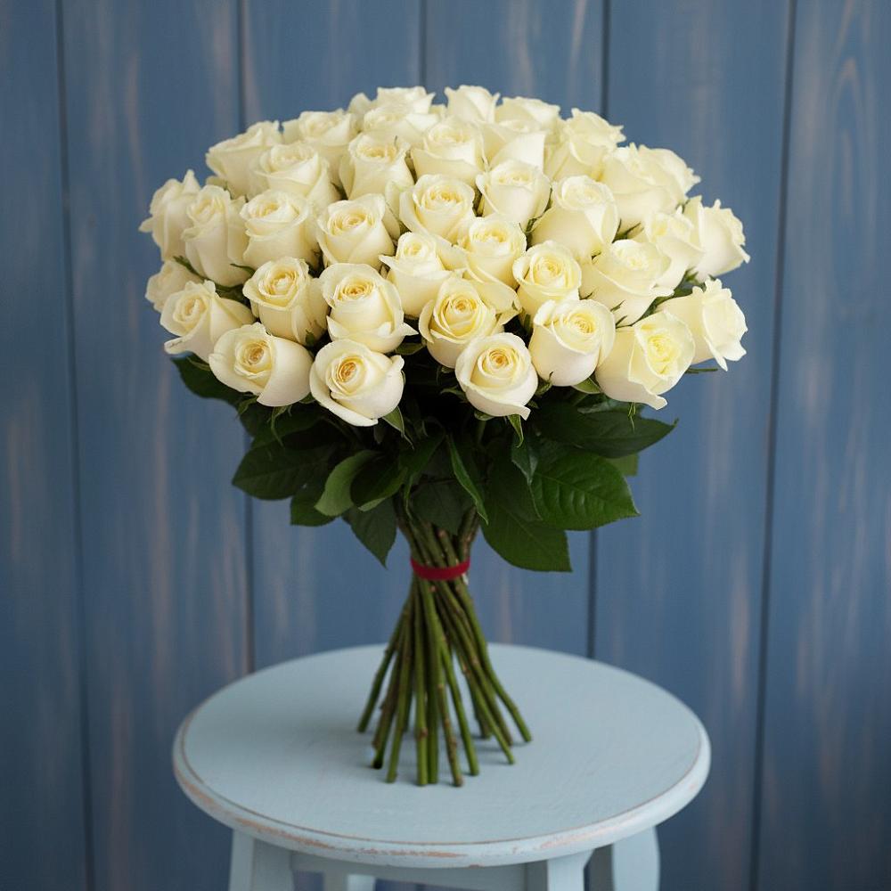 Букет 51 Белая роза Эдлесс Лав в Озерске