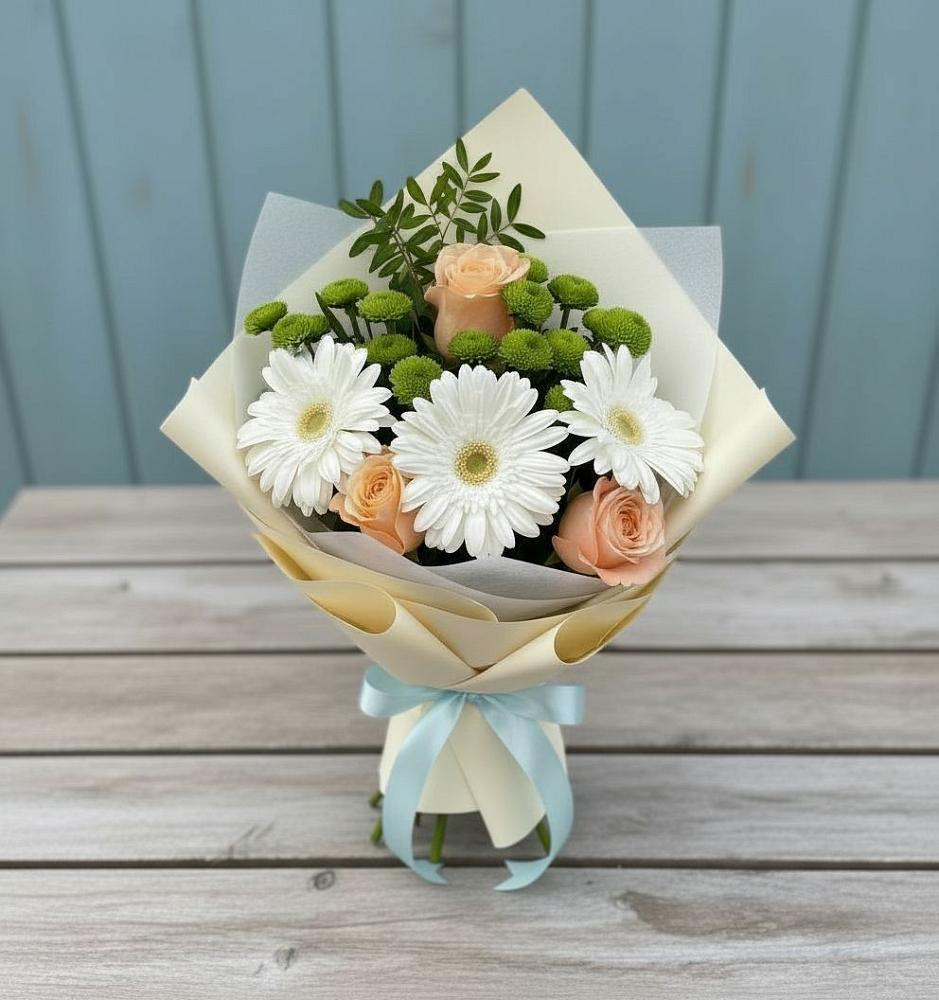 Букет цветов из: Герберы, Розы и Хризантемы в Озерске