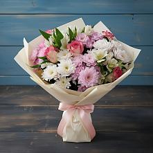 Букет цветов из:  Хризантемы, Альстромерии и Розы в Озерске
