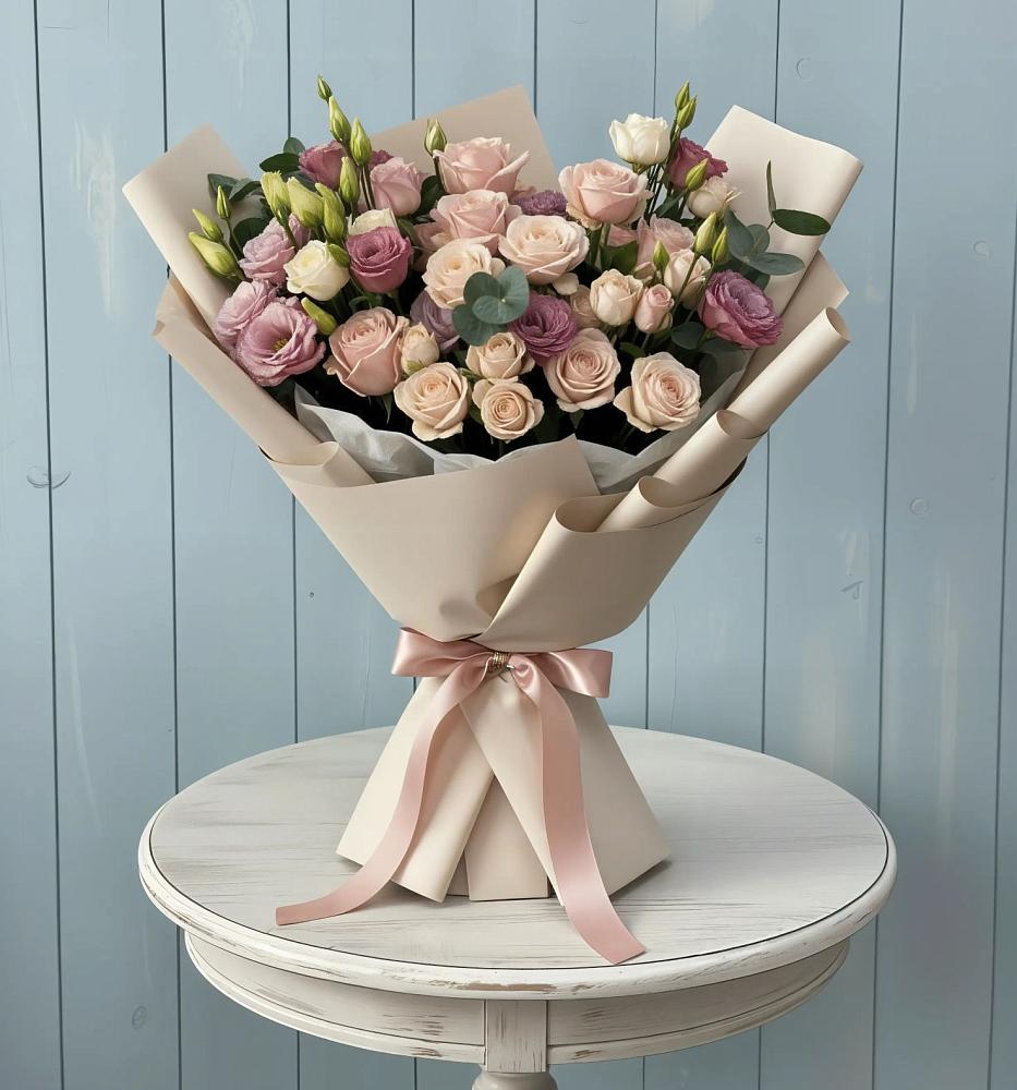 Букет цветов из: Розы и Лизиантусы в Озерске