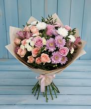 Букет цветов из:  Хризантемы, Розы и Альстромерии в Озерске
