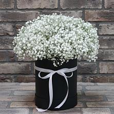 Цветочная композиция из Гипсофила в шляпной коробке в Озерске